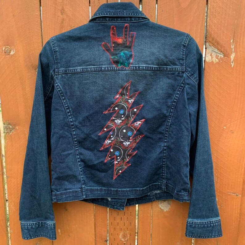 Upcycled Grateful Dead Bolt Jean Jacket Womens Sequin Jerry | Etsy UK