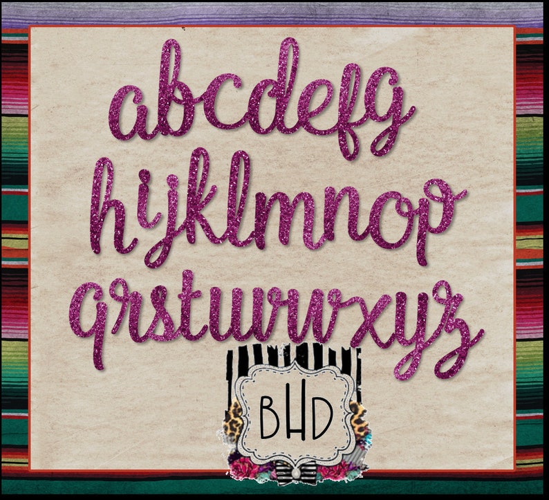 Pink Glitter Cursive Alphabet Clip Art Digital Art Etsy
