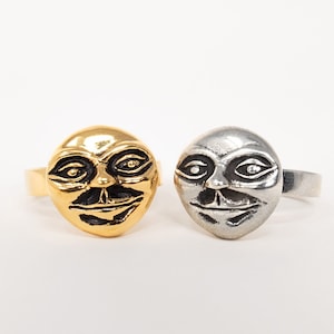 Moon Ring, Moon jewelry, Gold Moon, Moon Charm, Gift for her, Man in the Moon, Moonface Ring, Full Moon Ring, Moonman charm