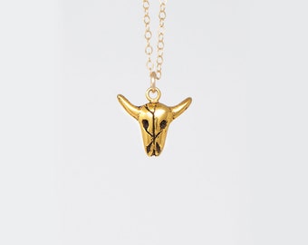 Skull Hanger Ketting, Skull Charm, Cowgirl Sieraden, Cowgirl Ketting, Schedel ketting, Cow Skull Sieraden, Longhorn, gelaagdheid ketting