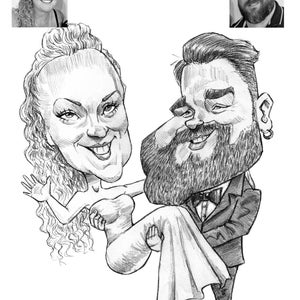 CARICATURAS de PAREJAS PERSONALIZADAS dibujo hecho a mano con lápiz real, caricaturas de boda, caricaturas de regalo