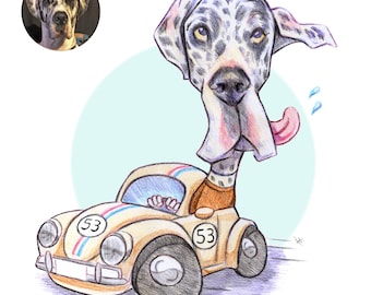 CARICATURA de MASCOTA personalizado  a partir de tus fotos / dibujo de mascotas hecho a mano