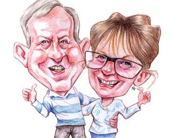 CARICATURA DE PAREJAS Personalizada / dibujo de bodas / caricatura a partir de fotos / hecho a mano / a color / regalo divertido aniversario