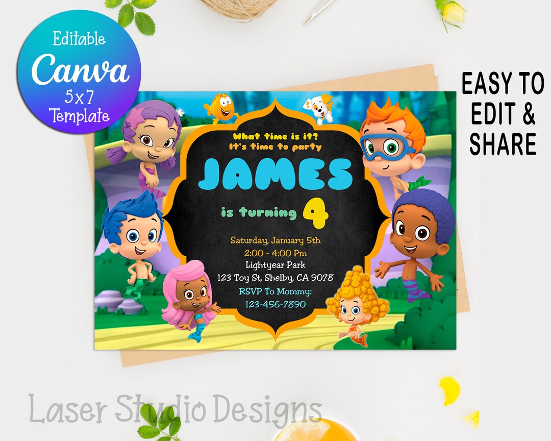 Bubble Guppies Birthday Invitation Editable Bubble Guppies - Etsy