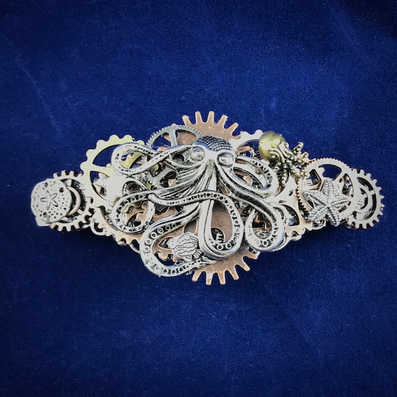 Octopus King and Steampunk Gears Barrette