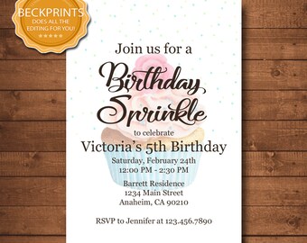 sprinkle birthday invitation etsy