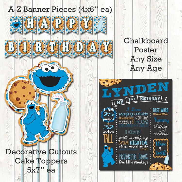 Cookie Monster Birthday Decor Printable Banner Milk and | Etsy