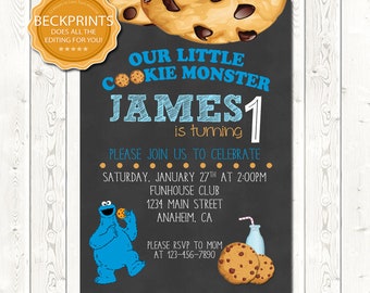 Cookie Monster Birthday Invitations, Cookie Monster Birthday, Cookie Monster Invitation, Printable Invitation, Digital Birthday Invitation
