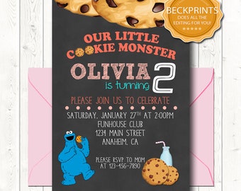 Cookie Monster Birthday Invitations, Cookie Monster Birthday, Cookie Monster Invitation, Printable Invitation, Digital Birthday Invitation