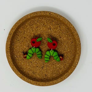 Hungry Caterpillar Earrings, Polymer Clay Earrings, Teacher Earrings, Teacher Appreciation, Kindergarten, Dangle Earrings, Teacher Gifts