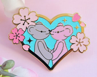Sakura Kissing Bears | Enamel Pin | Sakura & Li | Anime | Pins | Couple Gift | Kawaii