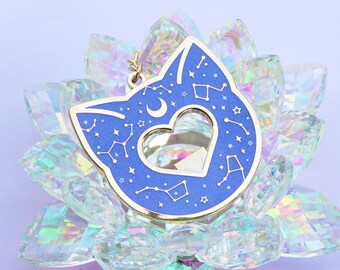 Celestial Cat Luna | Bottle Opener Keychain | Bag Charm | Galaxy | Gold Metal