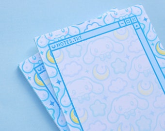 WHITE PUPPY | 4 X 6 Notepad | 50 Pages | Nonsticky | Memo Pad | Kawaii | Moon Stars Celestial | Stationary