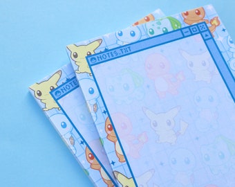 Poke Starters | 4 X 6 Notepad | 50 Pages | Nonsticky | Memo Pad | Gamer | Anime | Stationary