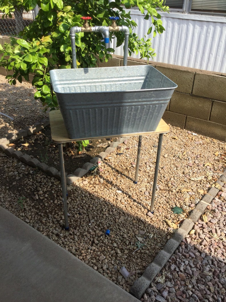 Industrial galvanized laundry sink and faucet image 3