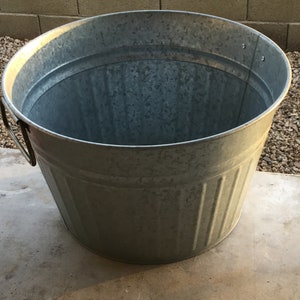 Vintage GALVANIZED WASH TUB bin country bucket round cooler old rustic  primitive