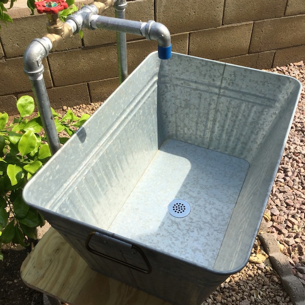 Industrial galvanized laundry sink and faucet