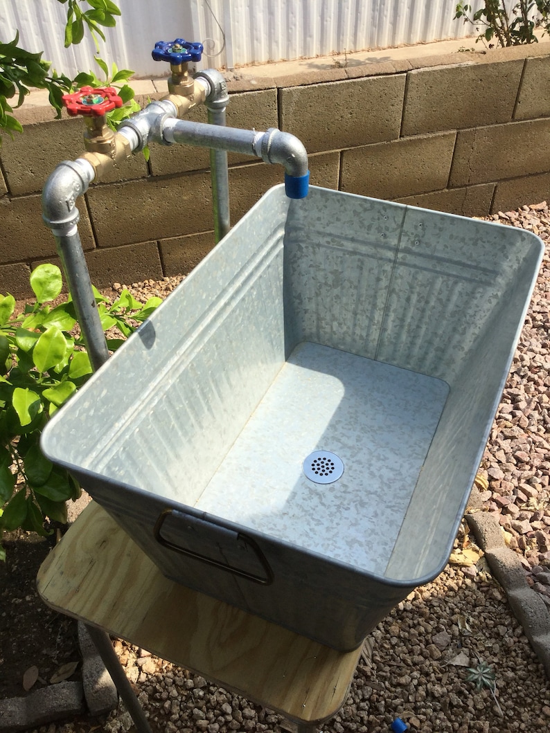 Industrial galvanized laundry sink and faucet image 1