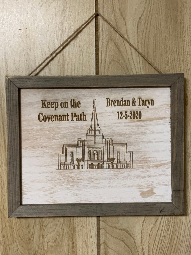 Personalized Temple Covenant Path Rustic Wall hanging plaque laser engraved.