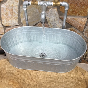 Industrial design handmade Galvanized faucet with brass valves and galvanized tub sink