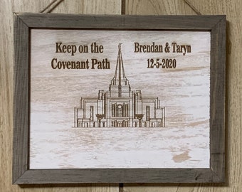 Personalized Temple Covenant Path Rustic Wall hanging plaque laser engraved.