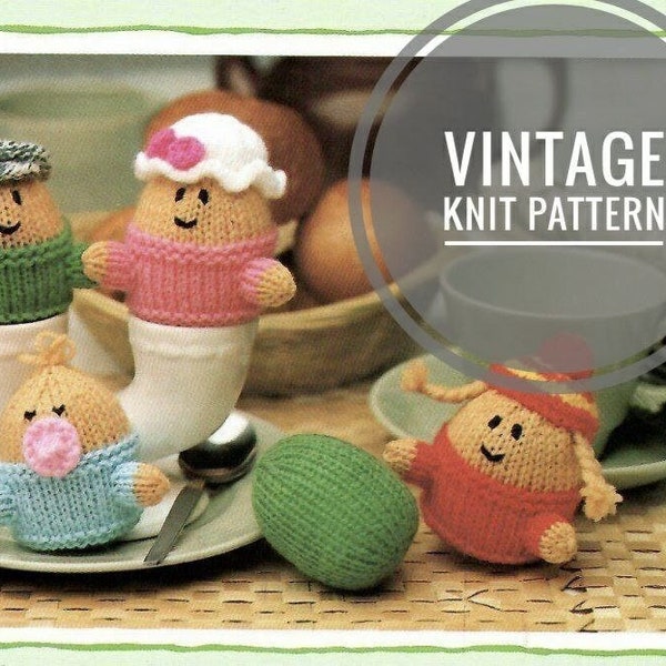 Vintage knitting pattern, retro knit eggs family soft toy, PDF instant digital download, cute amigurumi Easter decor, 1980s retro knitting