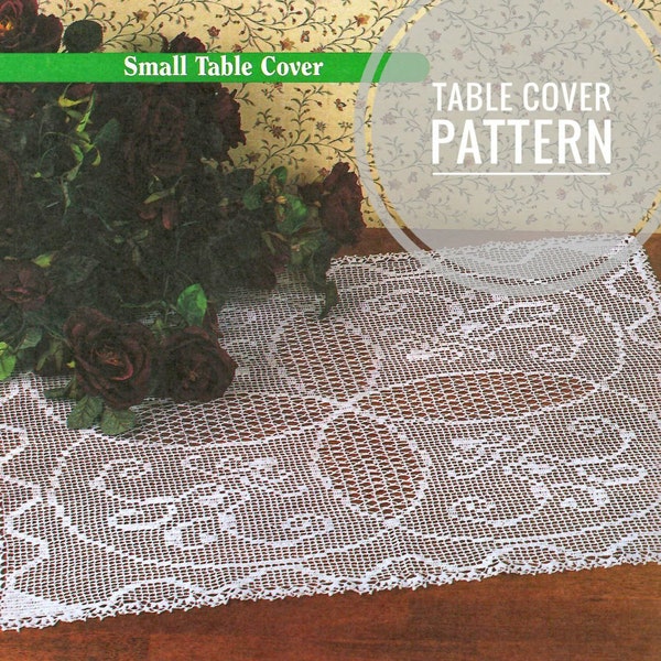 Small table cover pattern, filet cloth doily, vintage crochet, DIY retro style table decor, PDF instant digital download, 1980s crocheting