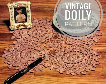 Napperon fantaisie floral, motif au crochet vintage, décoration de table DIY de style rétro, téléchargement numérique instantané PDF, crochet des années 1980