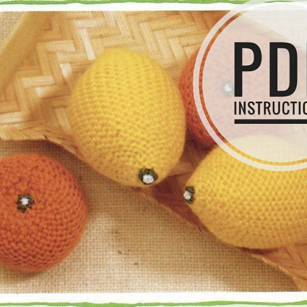 Vintage knitting pattern, retro knit handbag accessories, PDF instant digital download, tangerine & lemon sachets, 1980s retro knitting