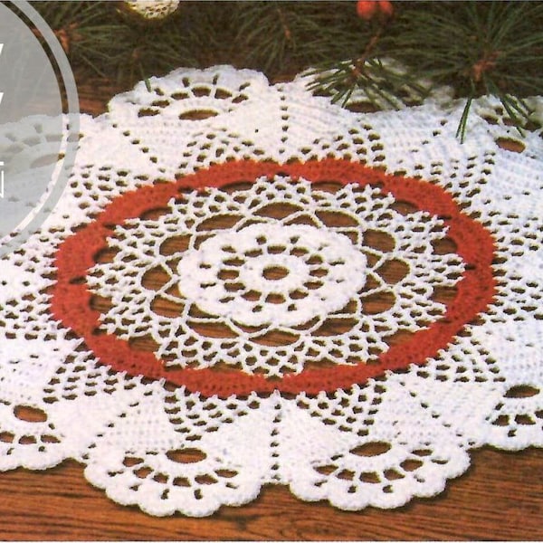 Lacy holiday doily, vintage crochet pattern, DIY retro style table decor, PDF instant digital download, 1980s crocheting