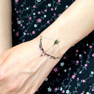 Floral Bow and Arrow Temporary Tattoo | Flower Temporary Tattoos | Wrist Tattoo | Bow and Arrow Tattoo | Temporary Tattoo | Bow | Set of 2