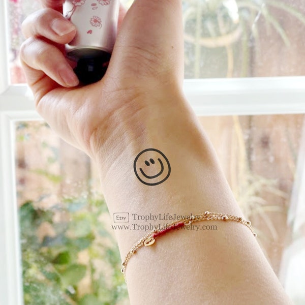 Smiley Face Tattoos (Set of 6) | Happy Face Temporary Tattoo | Minimalist Temporary Tattoos | Dainty Tattoo