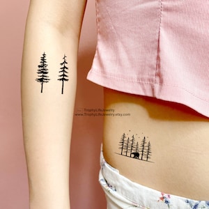 Trees Temporary Tattoo / Summer Tattoo / Camping Tattoo / Temporary Tattoo / Dainty Tattoo / RoadTrip Tattoo / Minimalist Tattoo / Camping