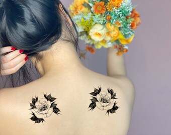 Black Rose Temporary Tattoo / 2 / Floral Tattoo / Sexy Tattoo / Temporary Tattoo for Women / Vintage Temporary Tattoo / 2 Pieces / Realistic