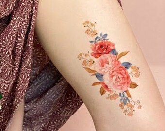 Rose Waterproof Temporary Tattoo / Floral Tattoo / Tattoo / Temporary Tattoo for Women / Vintage Temporary Tattoo / Large Tattoo