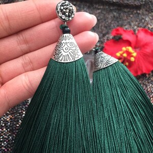Tassle Earrings, Drop Earrings, Handmade Earrings in Forest Green Color ...