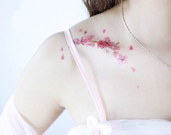 Pink Flower Tattoo Etsy Pink Flower Tattoo Etsy