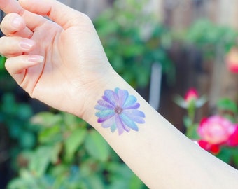 Blue Flowers Tattoo Etsy