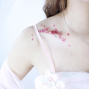 Floral Temporary Tattoo / Floral Tattoo / PINK Flower Tattoo / Small Temporary Tattoo / Vintage Temporary Tattoo / Cherry Blossom Tattoo