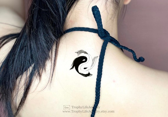 Tatuaje temporal de pez Yin Yang Koi / Tatuaje de pez / Tatuaje de pez Koi  / Tatuaje temporal de tinta negra / Tatuaje temporal vintage / 3 tatuajes  diferentes -  México