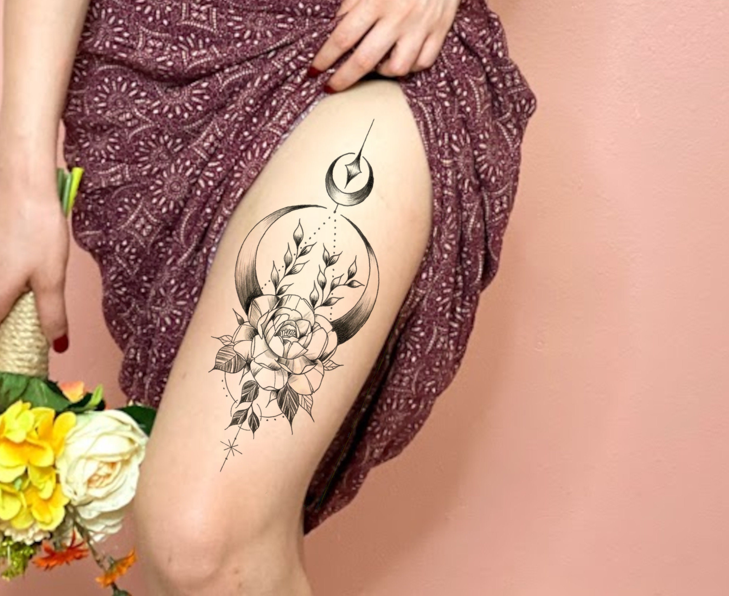 Large Rose Temporary Tattoo / Large Bohemian Tattoo / Boho - Etsy
