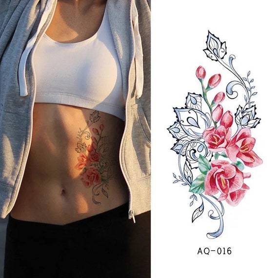 Buy Large Floral Temporary Tattoo / Floral Tattoo / Red Flower Tattoo /  Temporary Tattoo for Women / Vintage Temporary Tattoo / Large Tattoo Online  in India - Etsy