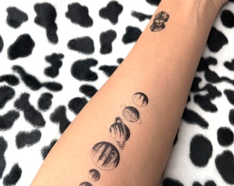 Sun Moon Earth Universe Tiny Tattoos | Set of 12 Temporary Tattoos | Sun Tattoos | Moon Temporary Tattoo | Earth Temporary Tattoo