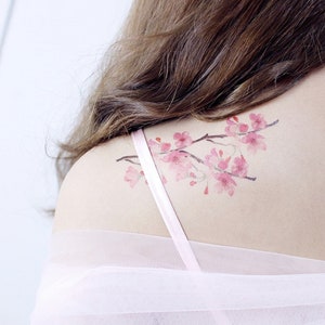 Floral Temporary Tattoo / Floral Tattoo / PINK Flower Tattoo / Small Temporary Tattoo / Vintage Temporary Tattoo / Cherry Blossom Tattoo