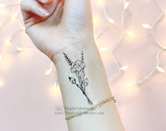 Wildflower Tattoo | Dainty Floral Temporary Tattoo | Botanical Temporary Tattoos | Wrist Tattoo | Flower Tattoo | Temporary Tattoo | Fake Ta