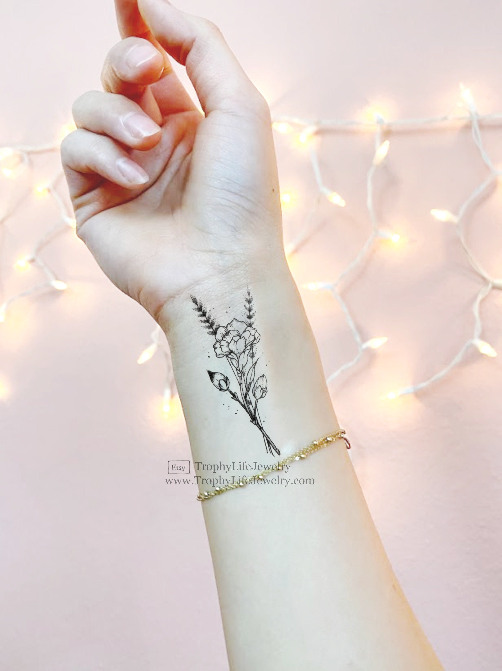 Wildflower Tattoo Dainty Floral Temporary Tattoo Botanical - Etsy Wildflower Tattoo Dainty Floral Temporary Tattoo Botanical - Etsy