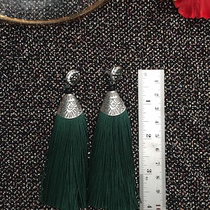 Tassle Earrings, Drop Earrings, Handmade Earrings in Forest Green Color ...