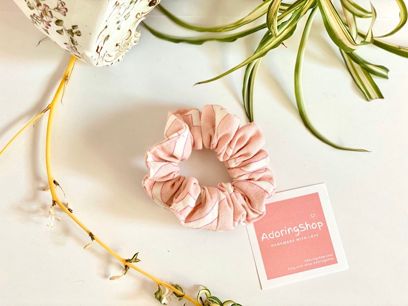 Pink Cotton Scrunchie Stocking Stuffer Handmade Favors or Gifts Pink Hair Accessory Christmas Gift