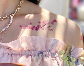 Floral Temporary Tattoo / Floral Tattoo / PINK Flower Tattoo / Small Temporary Tattoo / Vintage Temporary Tattoo / Cherry Blossom Tattoo