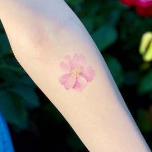 Cherry Blossom Tattoo / Floral Temporary Tattoo / Floral Tattoo / PINK Flower Tattoo / Small Temporary Tattoo / Vintage Temporary Tattoo image 1